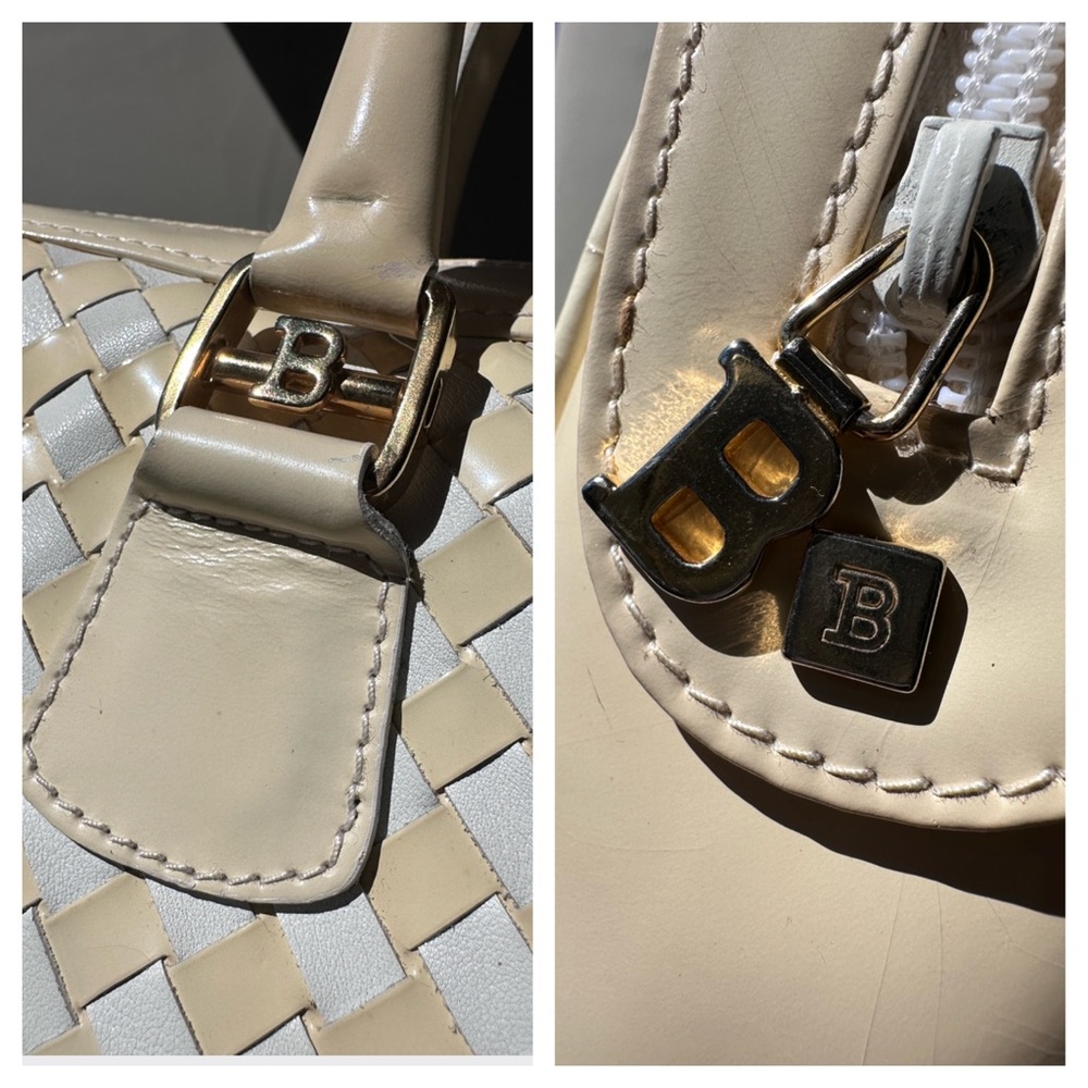 BALLY Woven Leather Satchel Cream Ivory Top Handle Italy - Picture 8 of 13